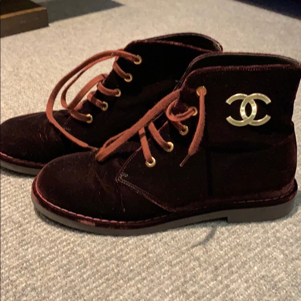 CHANEL velvet booties